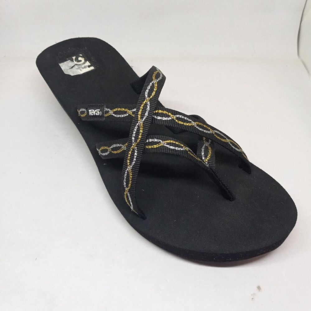 Teva Size 11 Mush Mandalyn Ola 2 Wedge Sandal-Strappy Thong-Gold/Black-Comfort - Picture 1 of 8